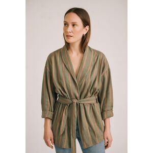 YARGICI Gray Orange Stripe Front Tie Blazer Jacket Top  Women's Size Small